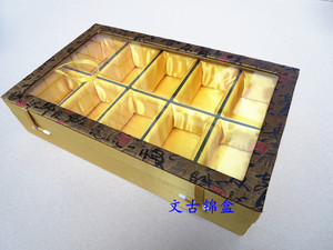 包邮锦盒玻璃10格文玩麻核桃手把件手串佛牌毛衣链礼品包装收纳盒