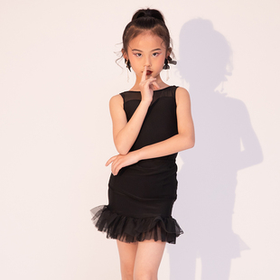 GTY少儿拉丁舞服装 练功服女童高级感黑色舞蹈演出服 新款 2024夏季