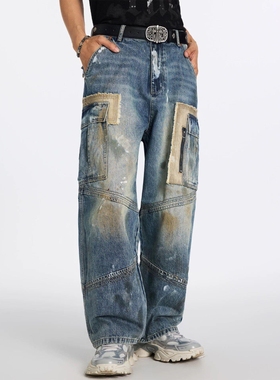 inal Design 不撞衫 废仔裤男泼墨工装裤宽松直筒长裤潮2025年潮