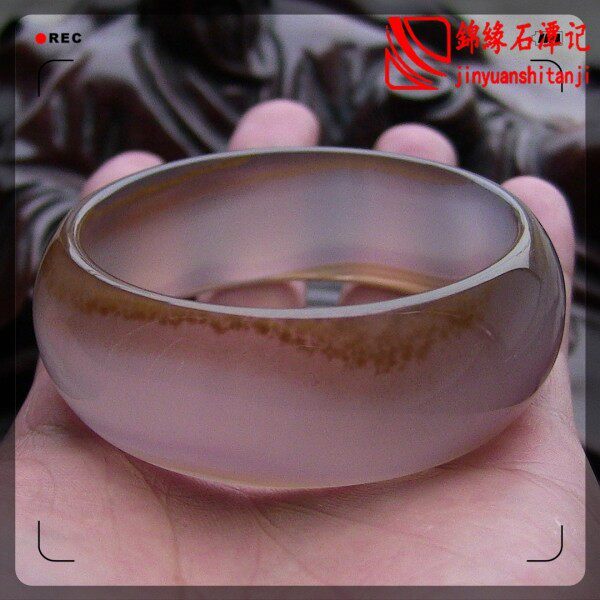 天然精品原色灰紫玉髓手镯/冰透水润/起荧光玛瑙169