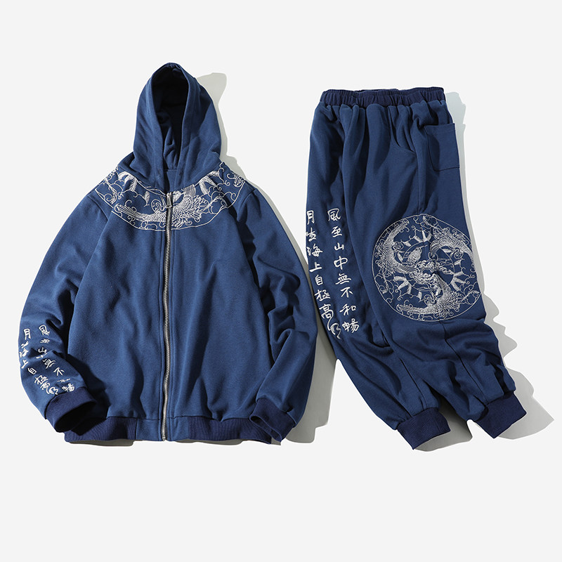 秋冬季风日系刺绣连帽卫衣宽松套装B370-TZ26P90,男装休闲套装,电商B370-A