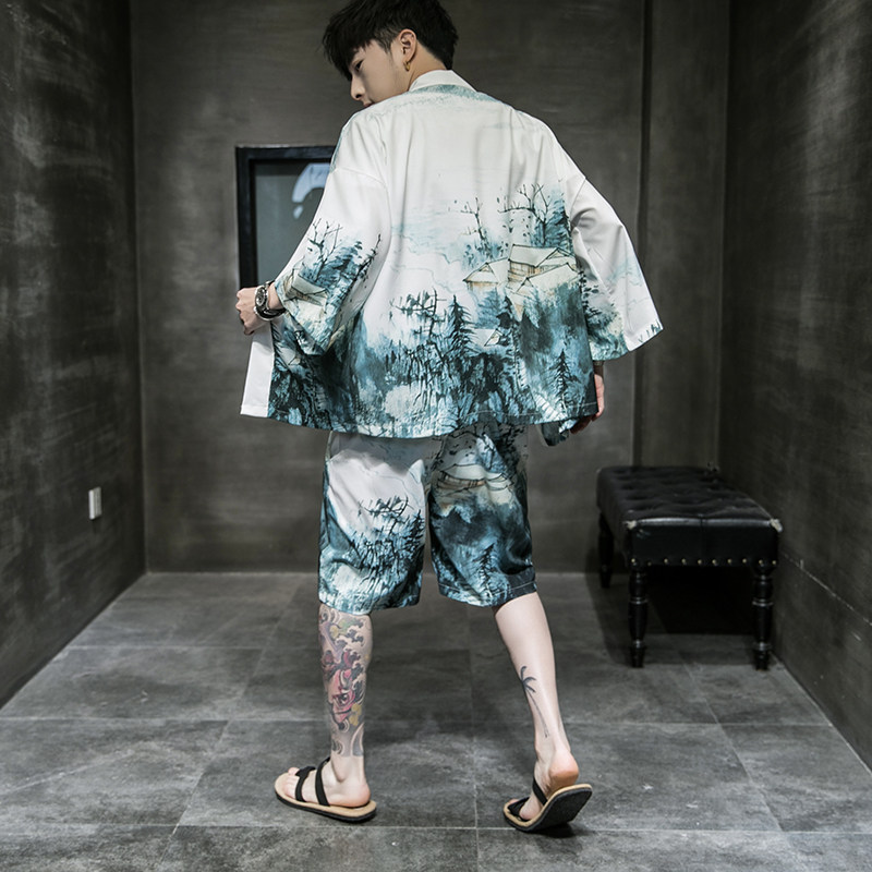 常年款夏季风道袍汉服开衫和服防晒衣套装上衣B370-TZ53-P70,男装防晒衣,电商B370-A