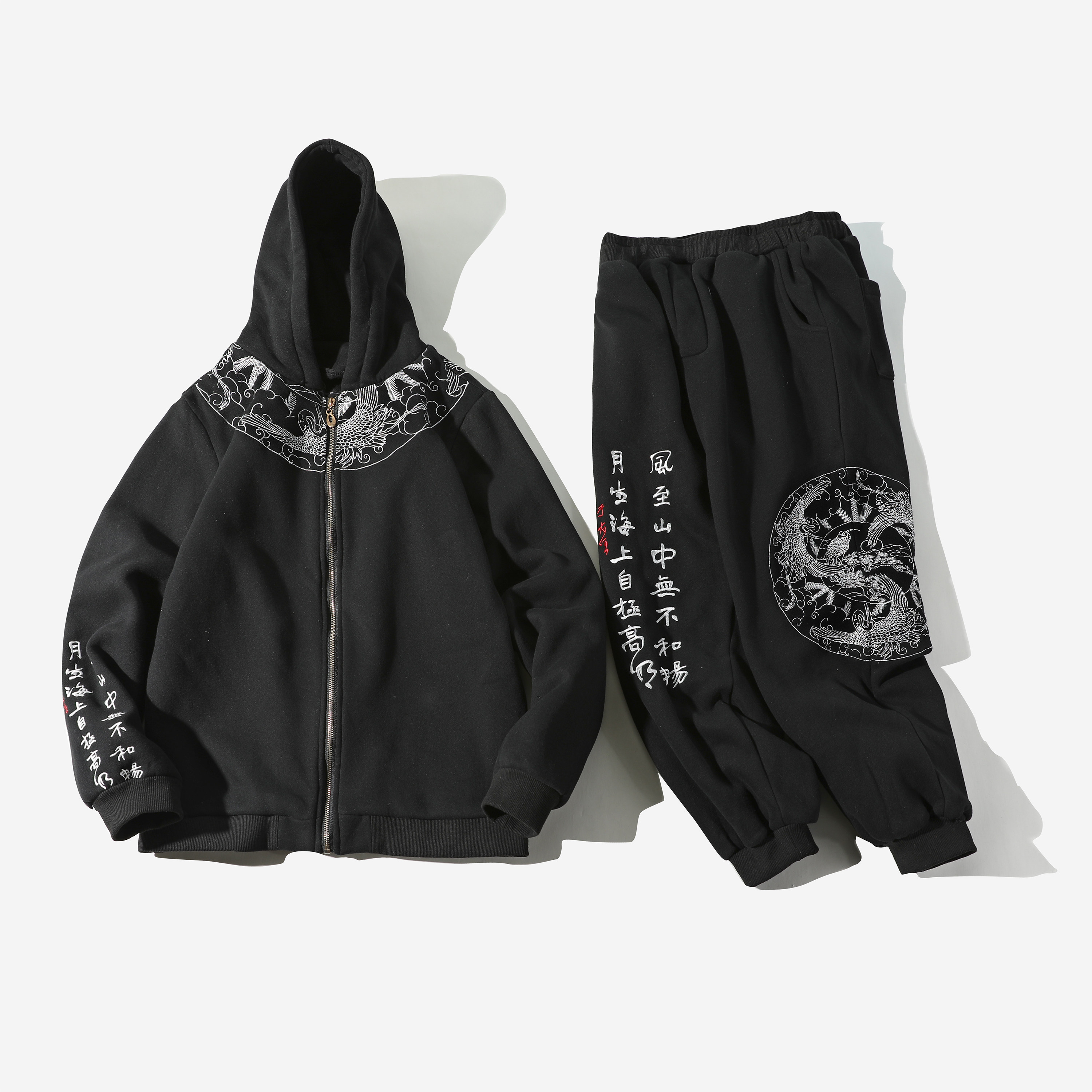 秋冬季风日系刺绣连帽卫衣宽松套装B370-TZ26P90图片
