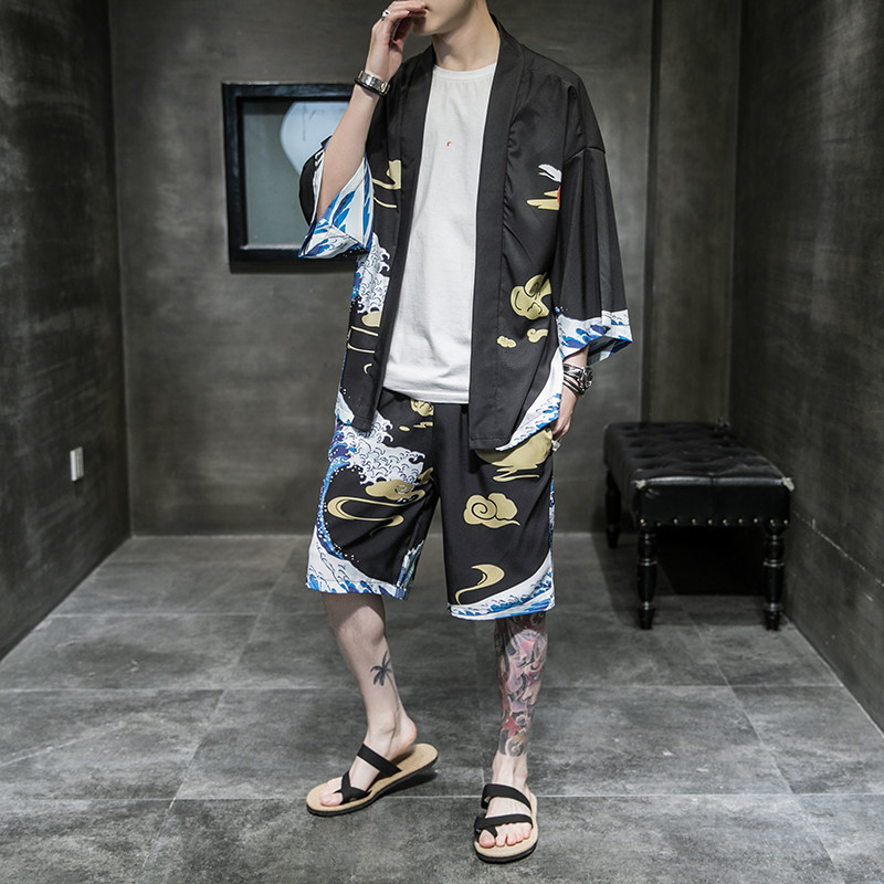 常年款夏季风道袍汉服开衫和服防晒衣套装上衣B370-TZ53-P70,男装防晒衣,电商B370-A