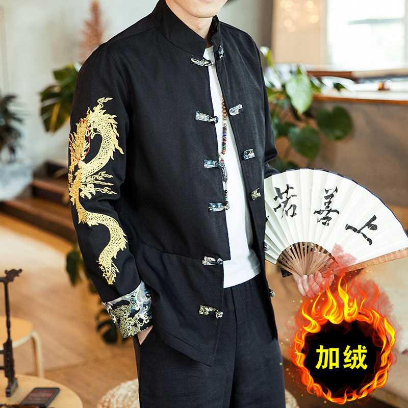 常年款秋冬季风刺绣龙夹克复古盘扣上衣外套B370-JK08P110,男装夹克,电商B370-A