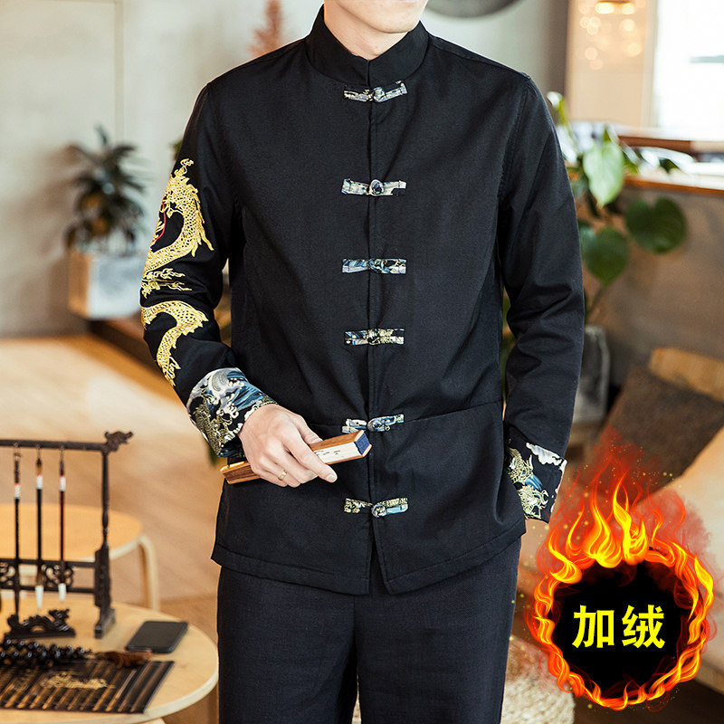 常年款秋冬风刺绣龙夹克复古盘扣上衣加厚外套B370-JK08P130,男装夹克,电商B370-A