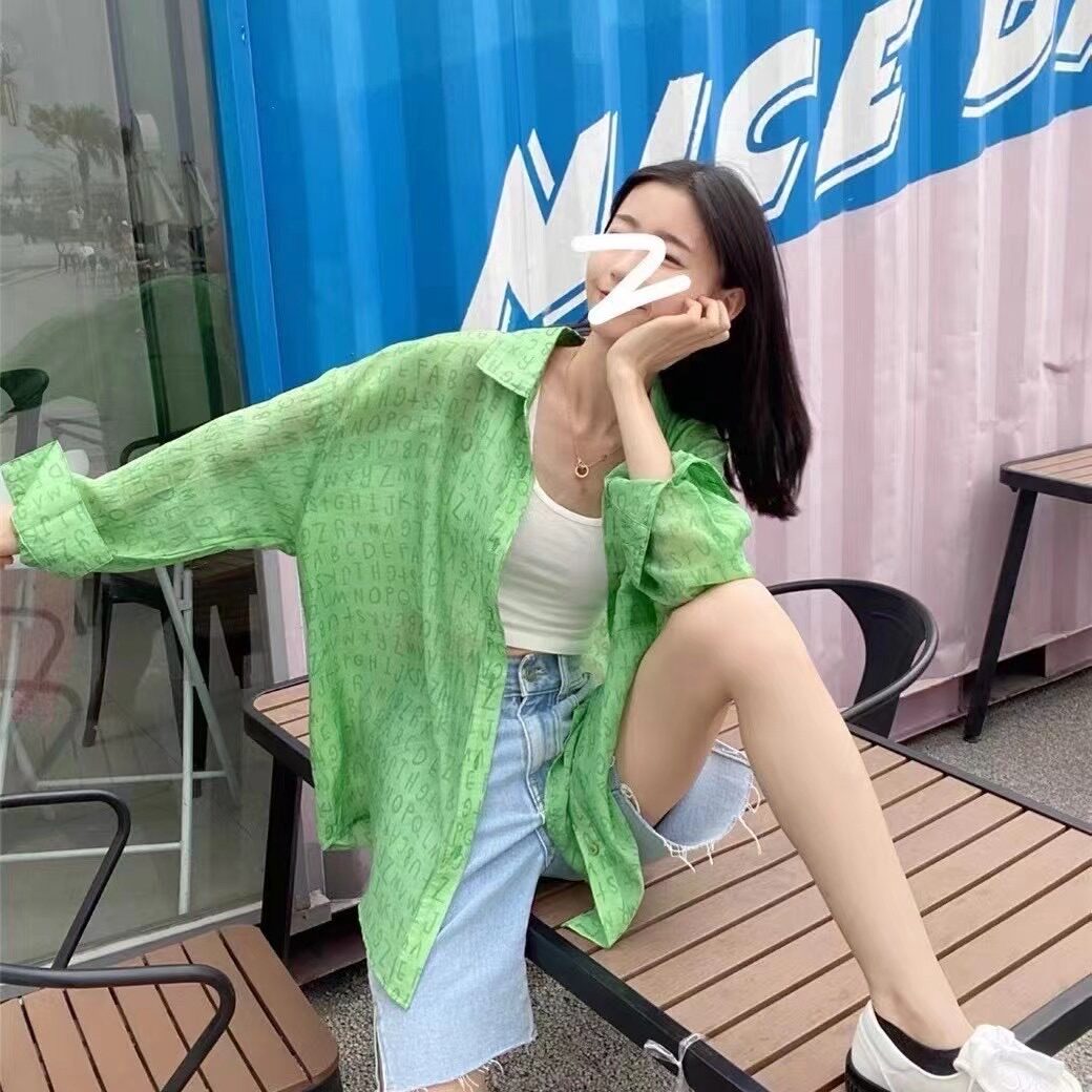 韩版字母印花微透衬衫女夏季新款衬衫