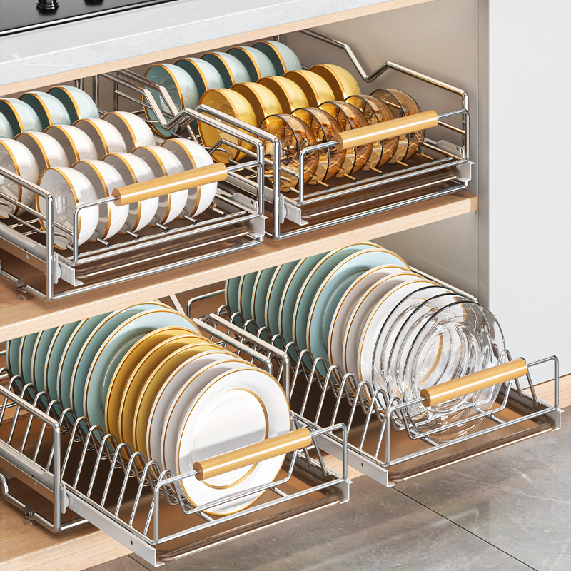 不锈钢抽拉碗碟架沥水架