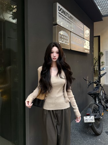 慵懒风背心上衣女开衫针织两件套