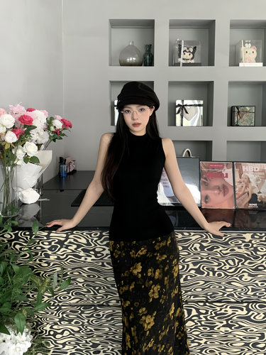 AWMUMU法式复古气质碎花半身裙女夏季高腰显瘦性感包臀裙a字长裙
