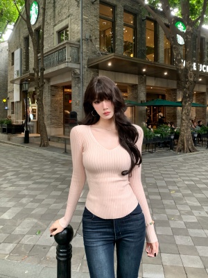 纯欲辣妹风v领针织衫女打底衫