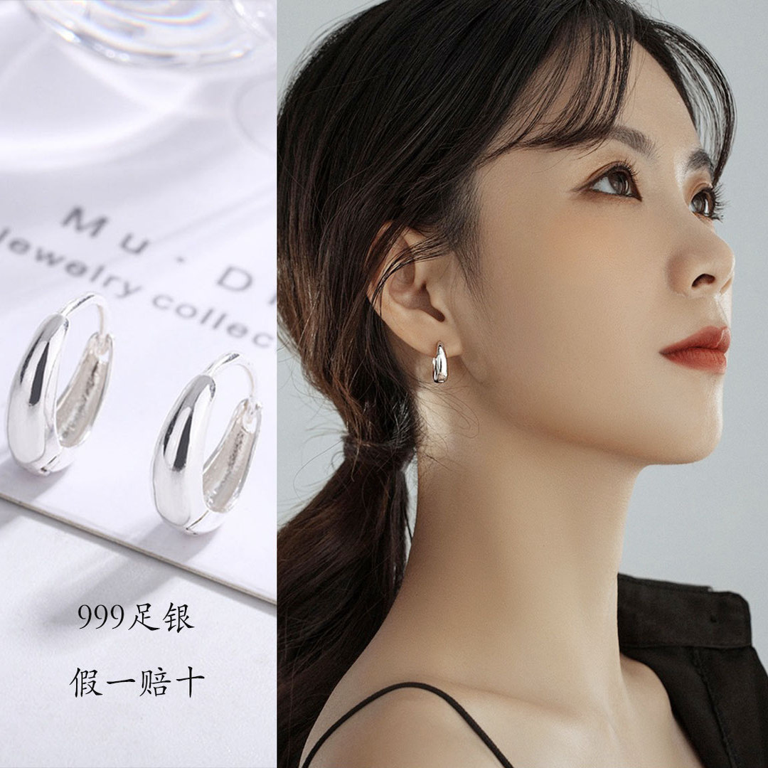 999纯银素圈耳环水滴耳扣养耳洞洗睡免摘小众高级感耳圈耳饰轻奢