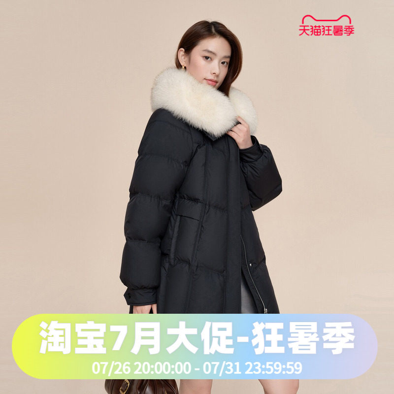 波司登2024冬款女一手长都市女人味狐狸毛领大翻领廓形时尚羽绒服