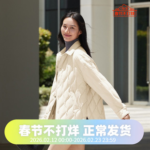 波司登2024秋季时尚轻暖廓形衬衫领复古女中款羽绒服B40135308
