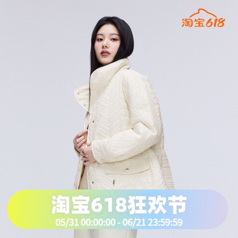 波司登2023轻薄短款立领羽绒服外套女中长款休闲瘦腰显瘦抽绳