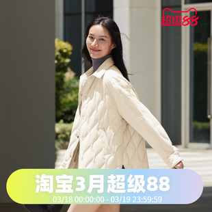 波司登2024秋季时尚轻暖廓形衬衫领复古女中款羽绒服B40135308