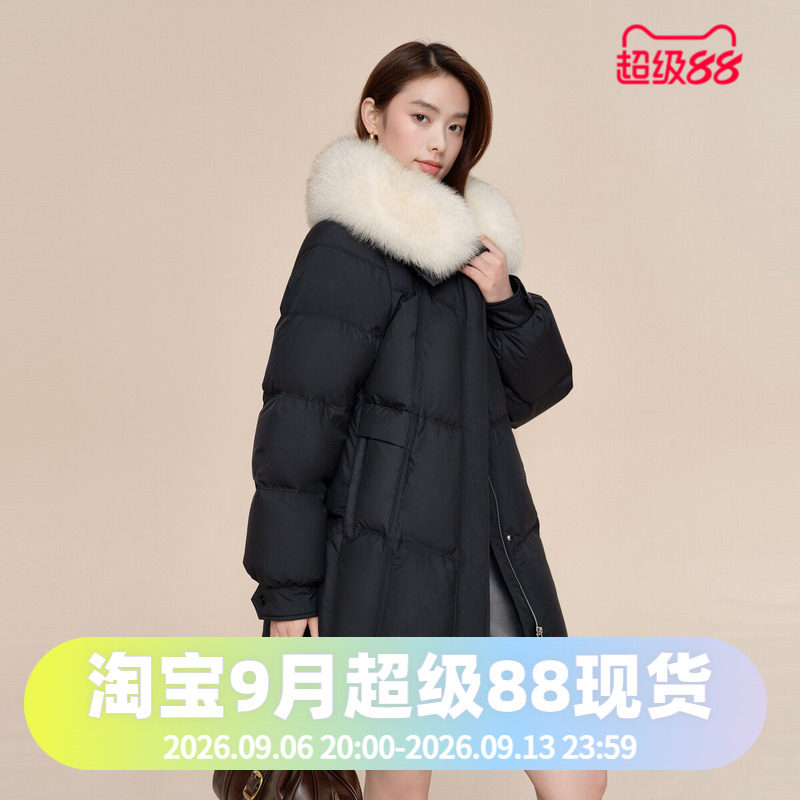 波司登2024冬款女一手长都市女人味狐狸毛领大翻领廓形时尚羽绒服