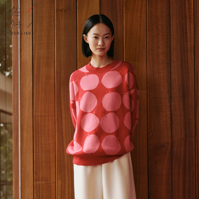 佐料圆领宽松棉100%毛织套头