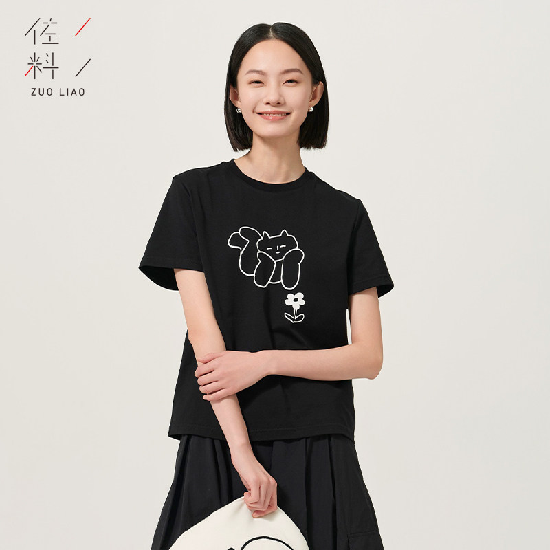 猫咪时尚圆领印花短袖T恤