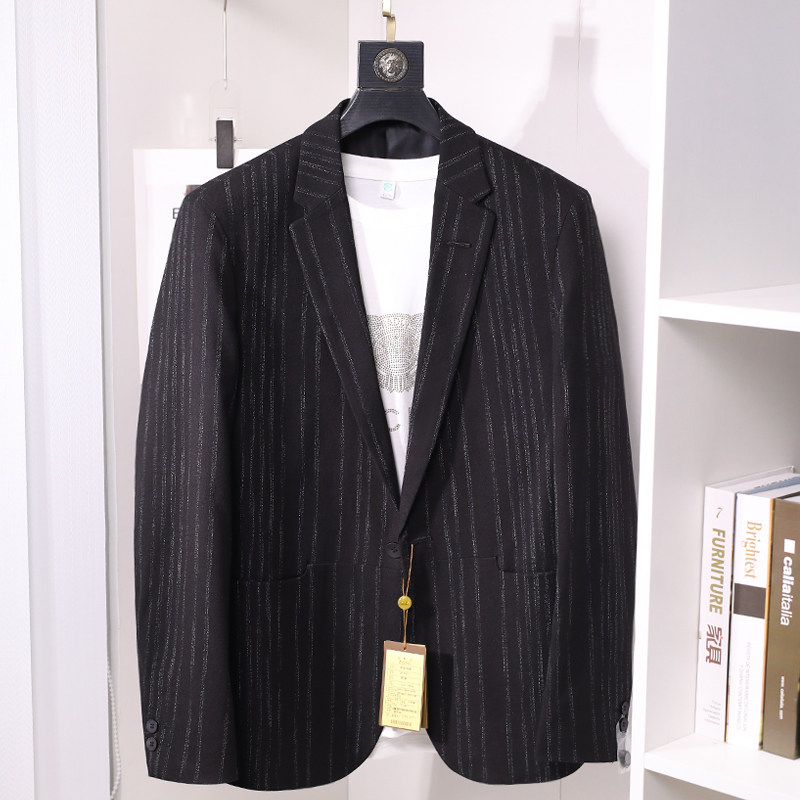 春秋商场品牌男装休闲西服条纹外套修身单西免烫西装上衣便西j70