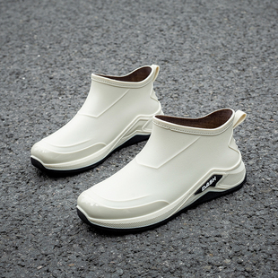 雨鞋男款短筒成人工作雨靴男士防滑耐磨白色胶鞋时尚外穿低帮水鞋