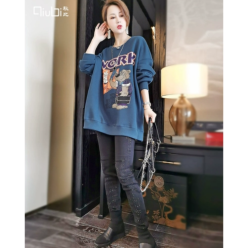 Длинная осенняя мультяшная толстовка, круглый воротник, средней длины, коллекция 2022, в корейском стиле, европейский стиль