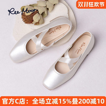 REEMOOR方头交叉绑带玛丽珍鞋女2026春新款平底浅口单鞋芭蕾舞鞋