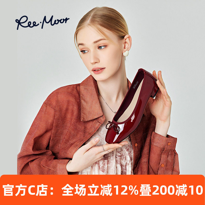 reemoor睿慕2026新款复古方头蝴蝶结小红鞋低跟芭蕾平底鞋单鞋女,女鞋,浅口单鞋,淘宝优惠券,粉丝福利购,淘宝优惠卷