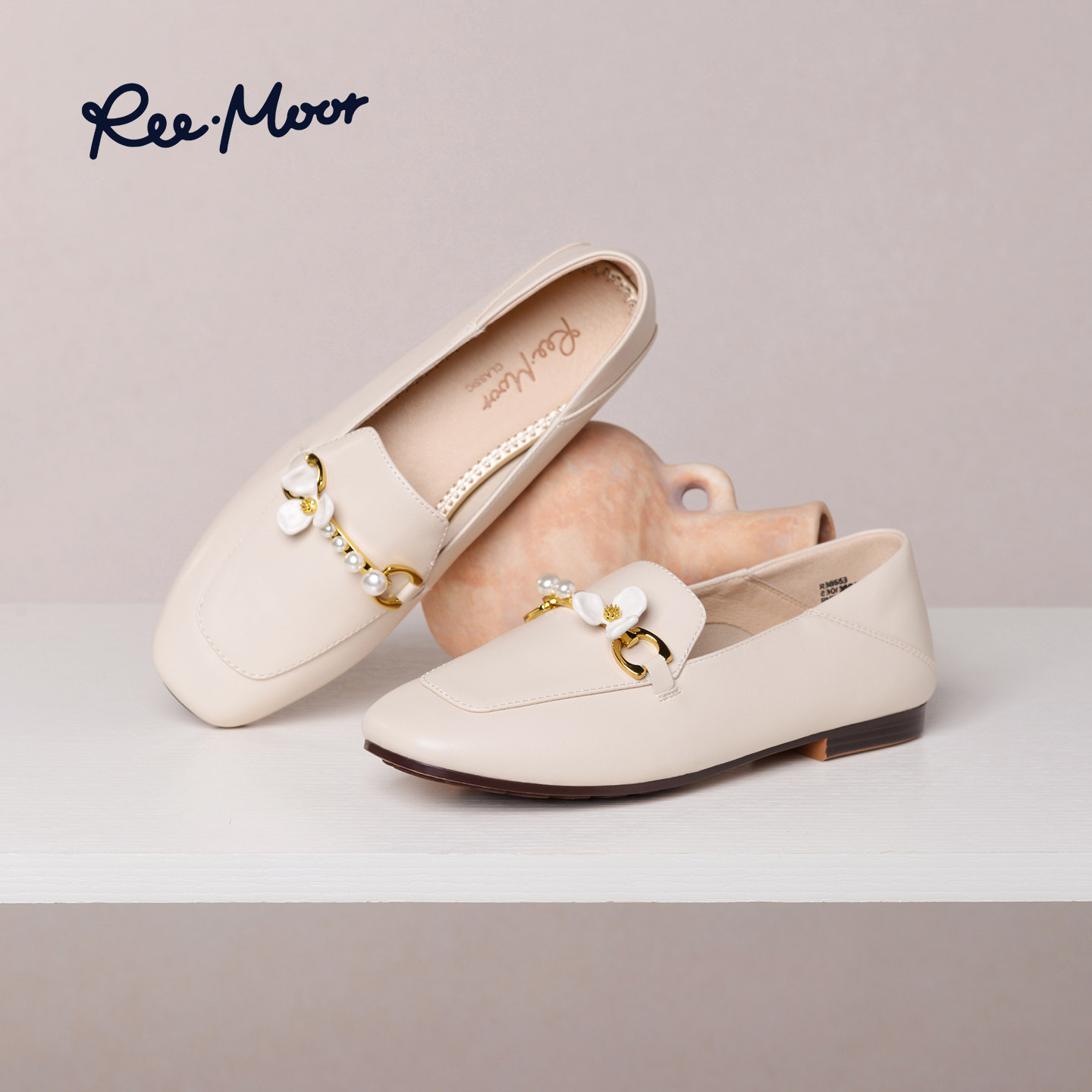 REEMOOR睿慕金属扣式乐福鞋女2026秋季新款内增高甜美浅口单鞋女