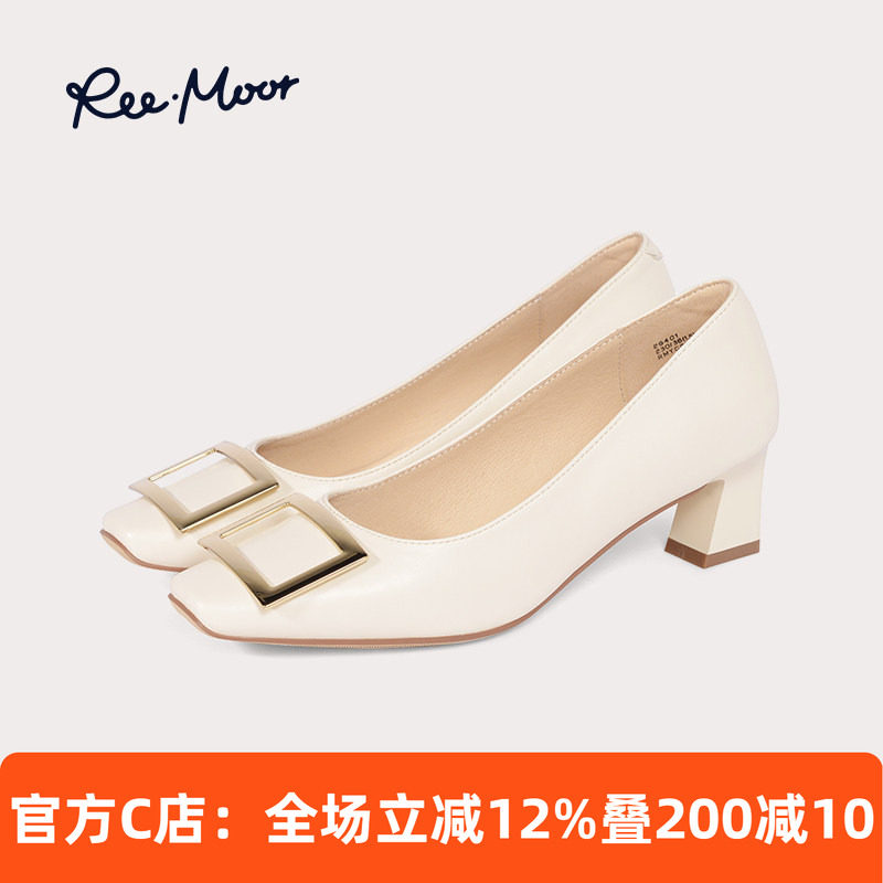 REEMOOR睿慕方扣高跟鞋2025年春夏新款简约通勤百搭浅口单鞋女鞋