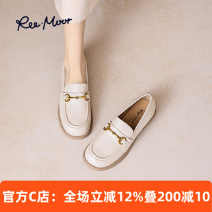 REEMOOR睿慕羊皮乐福鞋2026春夏圆头舒适jk白色小皮鞋英伦风女鞋