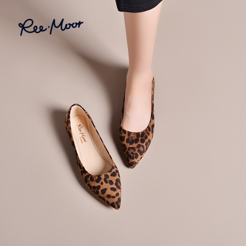 REEMOOR睿慕时尚豹纹平底鞋2026春夏新款舒适软底尖头浅口单鞋女