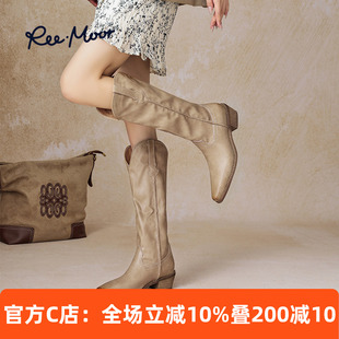 REEMOOR睿慕长筒骑士靴2025秋冬新款 厚底尖头显瘦高筒靴女靴子