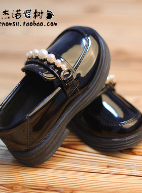 宝宝小皮鞋女2-3-5-8-12岁软底女童公主单鞋一脚蹬黑色珍珠演出鞋