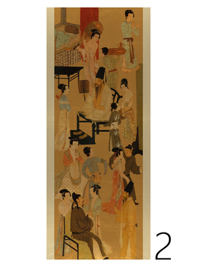 复古漆画金箔画金箔屏风做旧背景画韩熙载夜宴图墙画复古折叠屏风