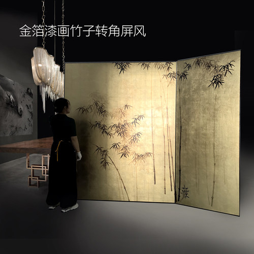 YEESA金箔漆画竹子转角屏风