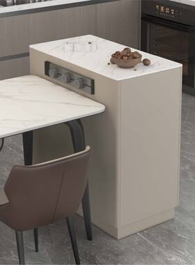 可移动带岩板实木中岛台餐桌现代简约餐边柜岛台柜靠墙一体可定制