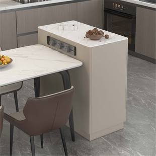 可移动带岩板实木中岛台餐桌现代简约餐边柜岛台柜靠墙一体可定制