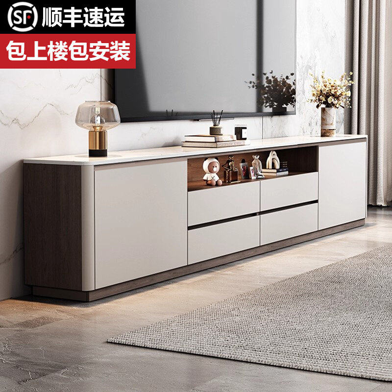 佛山岩板电视柜高款60cm落地客厅家用现代简约实木收纳储物柜一体