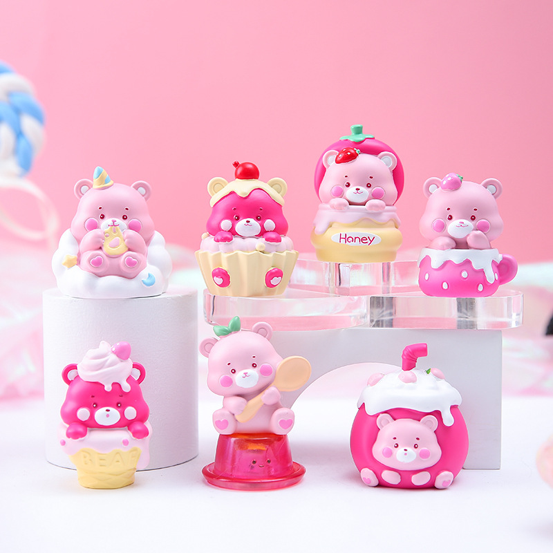 创意ins美美熊惊喜手办潮玩盲盒可爱公仔树脂摆件送闺蜜生日礼物