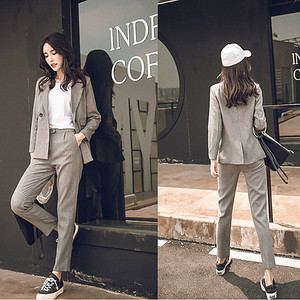 2019春秋欧美休闲OL正装职业装女装套装工作服女宽松西装长裤外套