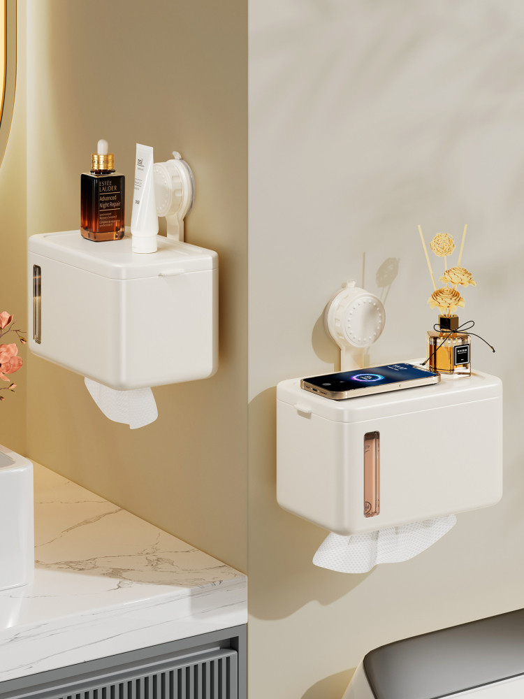 吸盘纸巾盒浴室免打孔厕纸盒厕卷架厕纸架浴室壁挂式纸盒