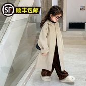 秋冬毛呢子中长外套 儿童连帽新款 女童双面呢加厚大衣童装 韩版