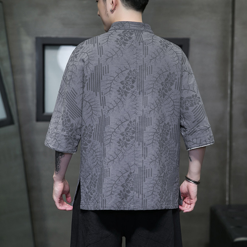 风夏季男青年唐装衬衫盘扣立领短袖复古中华立领茶服C052P70,男装T恤,星座409-1
