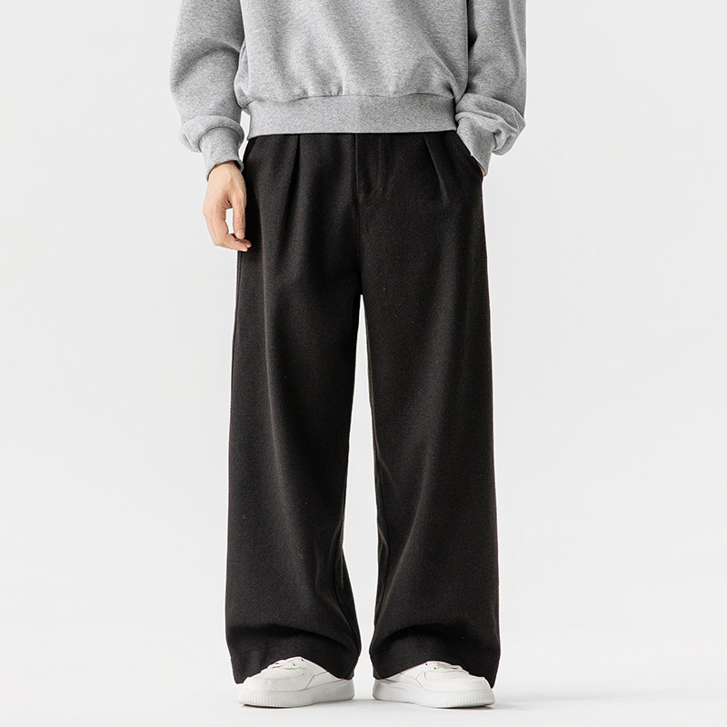 春秋复古加厚阔腿毛呢西裤男宽松小众垂感休闲呢子长裤5006P85，男装西裤，星座409-1