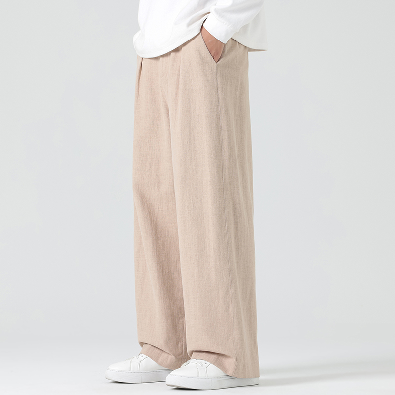 夏季风男亚麻休闲宽松薄款冰丝垂感直筒棉麻阔腿长裤5008P85，男装休闲裤，星座409-1