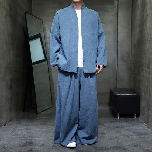 开衫唐装中国风棉麻禅修居士茶服大码披风汉服套装M910K013P160