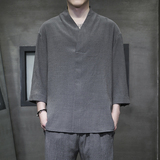 风夏季男装薄款t恤男5分袖汉服茶服夏装男士半袖上衣C053P60，男装T恤，星座409-1