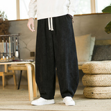 大码日系风复古直筒裤男小脚哈伦裤雪泥尔条绒灯笼裤K033P60，男装休闲裤，星座409-1
