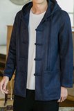 藏青秋冬380克重磅鹿皮绒连帽外套唐装风盘扣汉服男C050P120，男装民族服装，星座409-1
